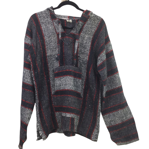 unknown Other - VTG 90's Grey Baja Knit Kangaroo Pocket Acrylic Hippie Pullover Hoodie Men's M